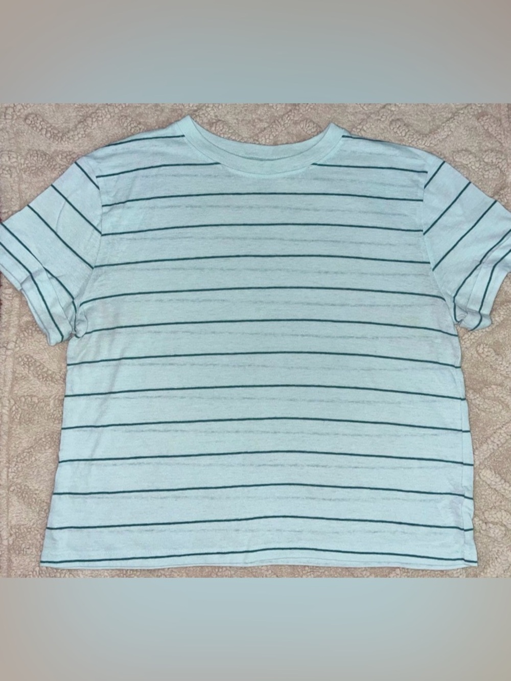 Women’s Turquoise & Teal Striped Top - Short Sleeve Crewneck T-Shirt, Size L